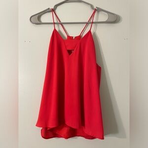 Flowy bright red-orange tank top with v neck line